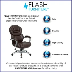 Flash Furniture Stella Ergonomic LeatherSoft Swivel High Back Executive Office Chair, Brown (GO901BN)