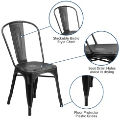 Flash Furniture Tenley Metal Stacking Chair, Distressed Black (ET3534BK)