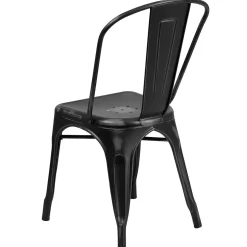 Flash Furniture Tenley Metal Stacking Chair, Distressed Black (ET3534BK)