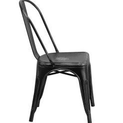 Flash Furniture Tenley Metal Stacking Chair, Distressed Black (ET3534BK)