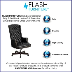 Flash Furniture Turner Ergonomic LeatherSoft Swivel High Back Fully Tufted Executive Office Chair, Black (CI360BK)
