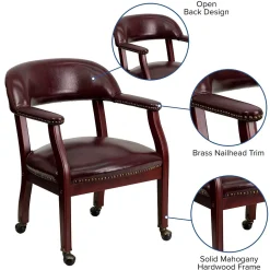 Flash Furniture Vinyl Mid Back Luxurious Conference Chair With Casters, Oxblood