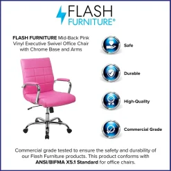 Flash Furniture Vivian Vinyl Swivel Mid-Back Executive Office Chair, Pink (GO2240PK)