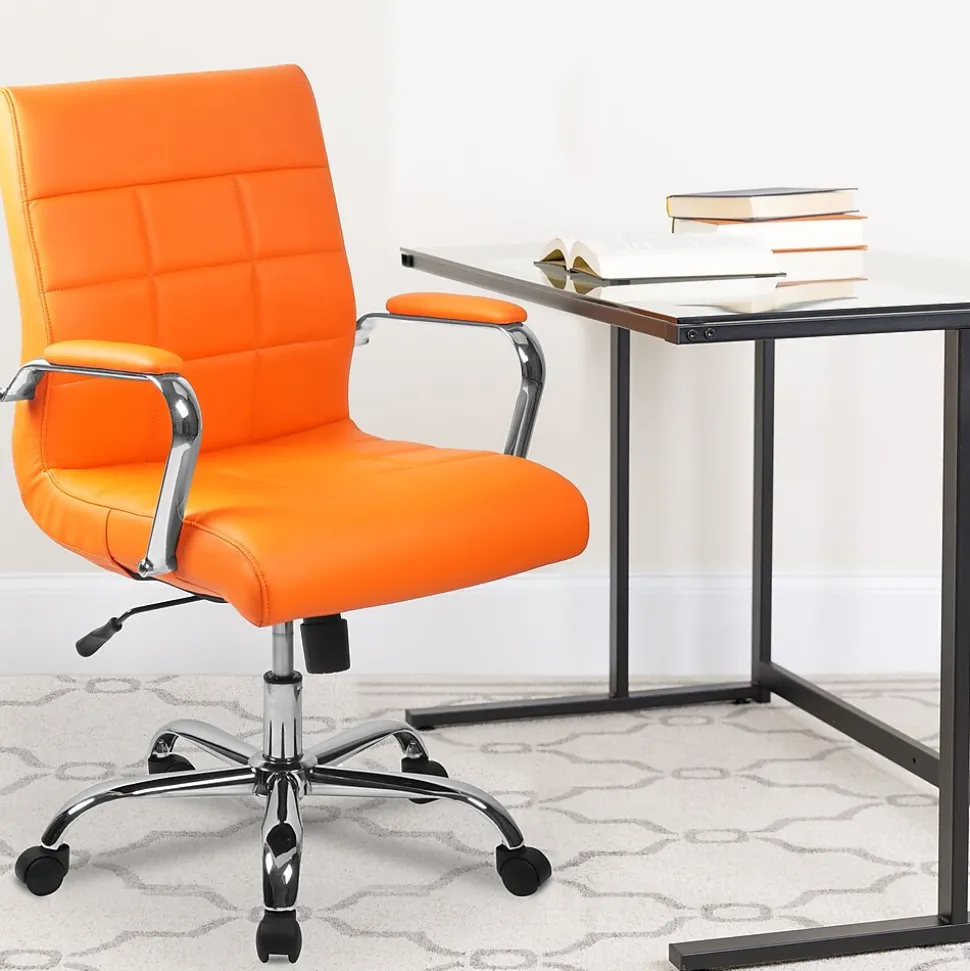 Flash Furniture Vivian Vinyl Swivel Mid-Back Executive Office Chair, Orange (GO2240ORG)