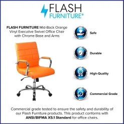 Flash Furniture Vivian Vinyl Swivel Mid-Back Executive Office Chair, Orange (GO2240ORG)