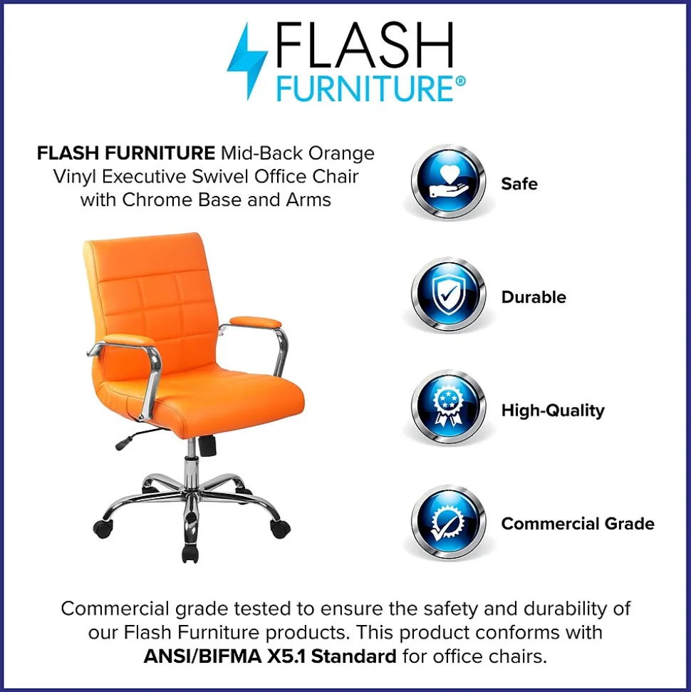 Flash Furniture Vivian Vinyl Swivel Mid-Back Executive Office Chair, Orange (GO2240ORG)
