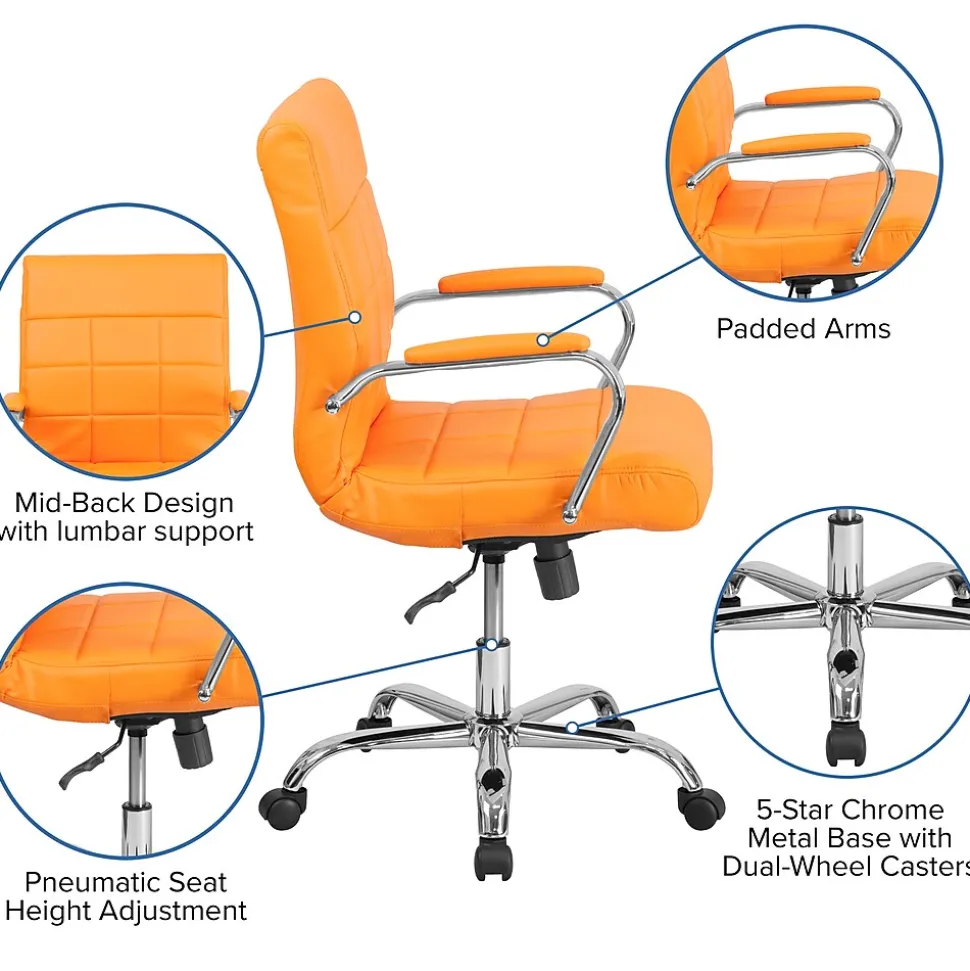 Flash Furniture Vivian Vinyl Swivel Mid-Back Executive Office Chair, Orange (GO2240ORG)