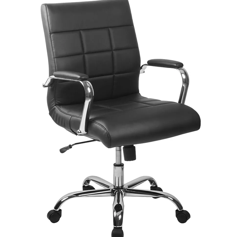 Flash Furniture Vivian Vinyl Swivel Mid-Back Executive Office Chair, Black (GO2240BK)