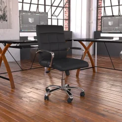 Flash Furniture Vivian Vinyl Swivel Mid-Back Executive Office Chair, Black (GO2240BK)