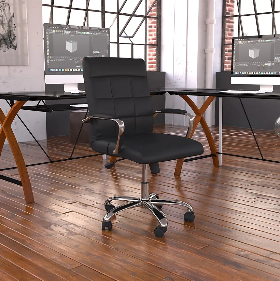 Flash Furniture Vivian Vinyl Swivel Mid-Back Executive Office Chair, Black (GO2240BK)