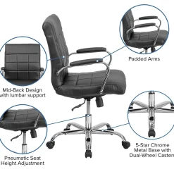 Flash Furniture Vivian Vinyl Swivel Mid-Back Executive Office Chair, Black (GO2240BK)