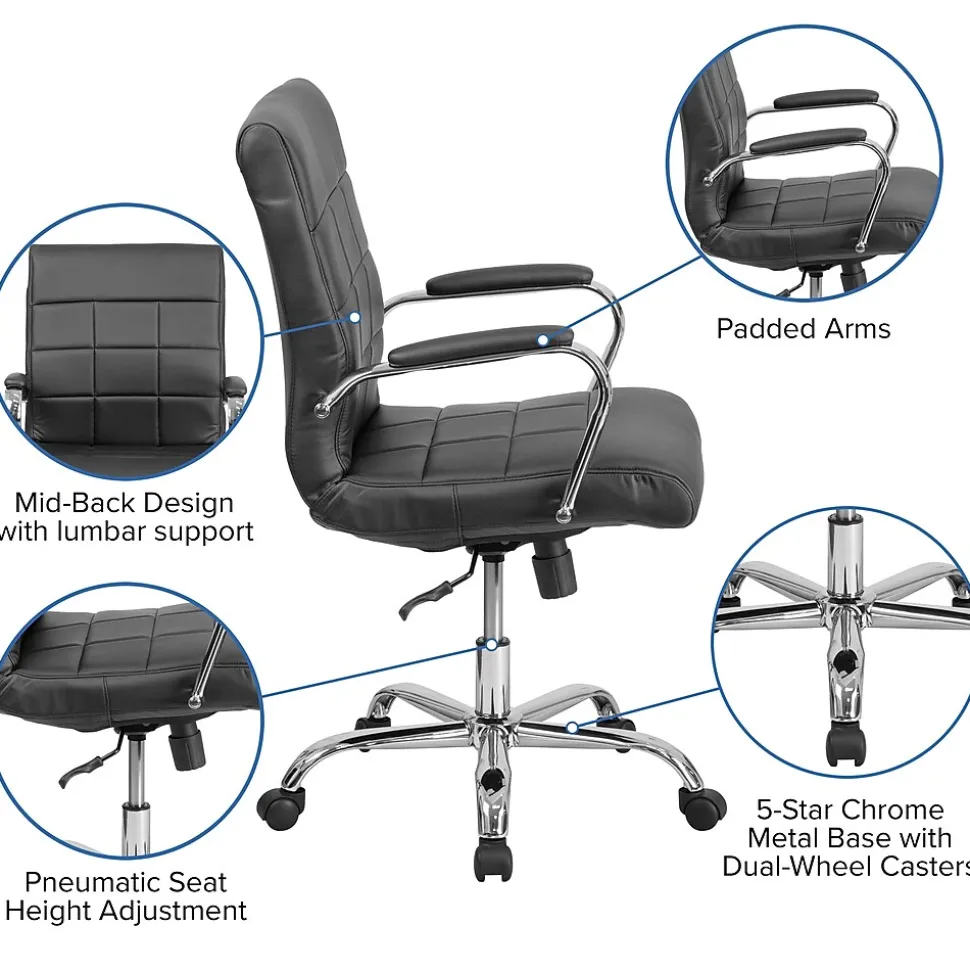Flash Furniture Vivian Vinyl Swivel Mid-Back Executive Office Chair, Black (GO2240BK)