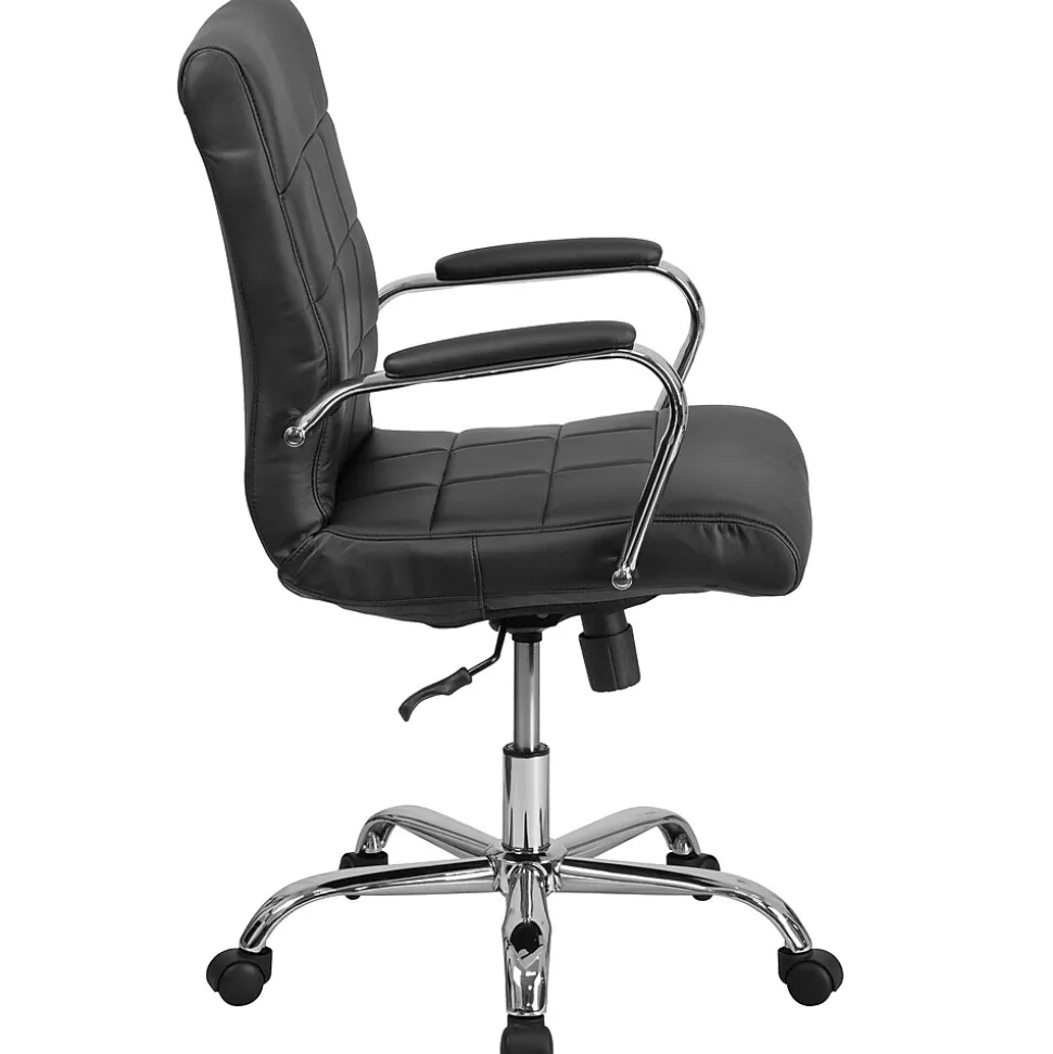 Flash Furniture Vivian Vinyl Swivel Mid-Back Executive Office Chair, Black (GO2240BK)