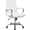 Flash Furniture Whitney Ergonomic LeatherSoft Swivel Mid-Back Executive Office Chair, White/Chrome (GO2286MWH)
