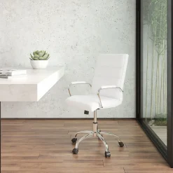 Flash Furniture Whitney Ergonomic LeatherSoft Swivel Mid-Back Executive Office Chair, White/Chrome (GO2286MWH)