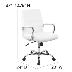 Flash Furniture Whitney Ergonomic LeatherSoft Swivel Mid-Back Executive Office Chair, White/Chrome (GO2286MWH)