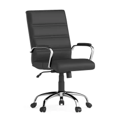 Flash Furniture Whitney Ergonomic LeatherSoft Swivel Mid-Back Executive Office Chair, Black/Chrome (GO2286MBK)