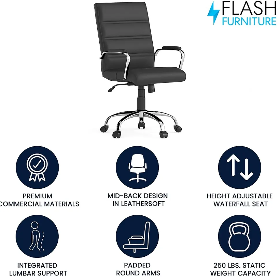 Flash Furniture Whitney Ergonomic LeatherSoft Swivel Mid-Back Executive Office Chair, Black/Chrome (GO2286MBK)