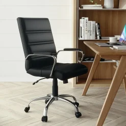 Flash Furniture Whitney Ergonomic LeatherSoft Swivel Mid-Back Executive Office Chair, Black/Chrome (GO2286MBK)