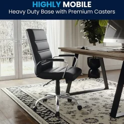 Flash Furniture Whitney Ergonomic LeatherSoft Swivel Mid-Back Executive Office Chair, Black/Chrome (GO2286MBK)