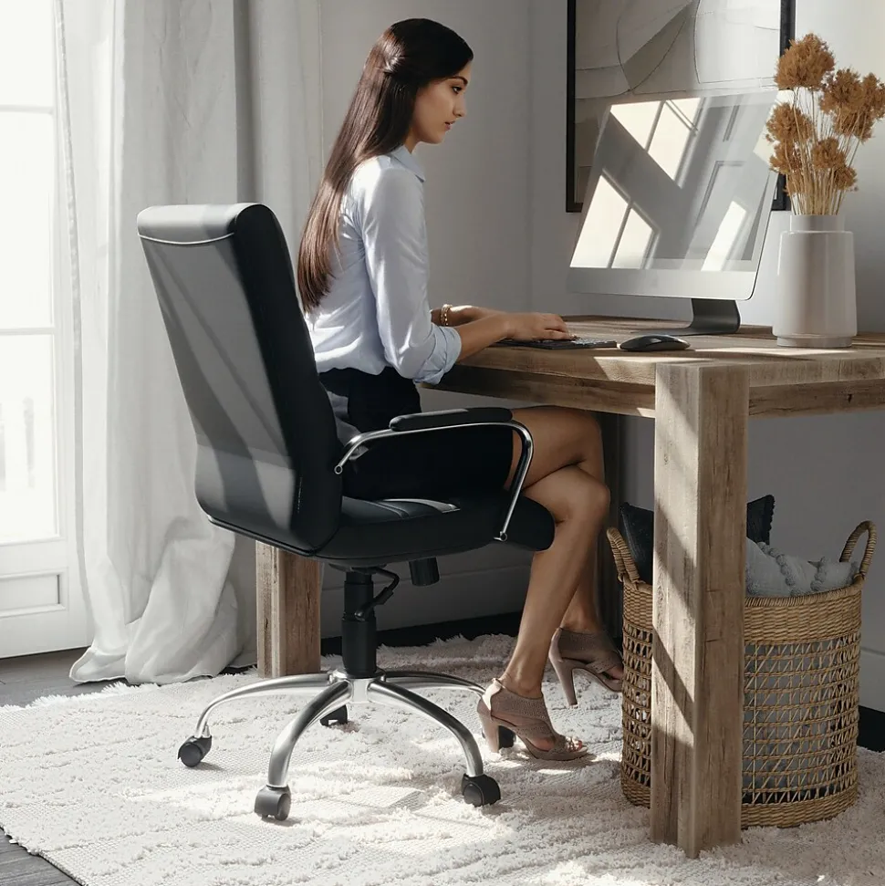 Flash Furniture Whitney Ergonomic LeatherSoft Swivel Mid-Back Executive Office Chair, Black/Chrome (GO2286MBK)