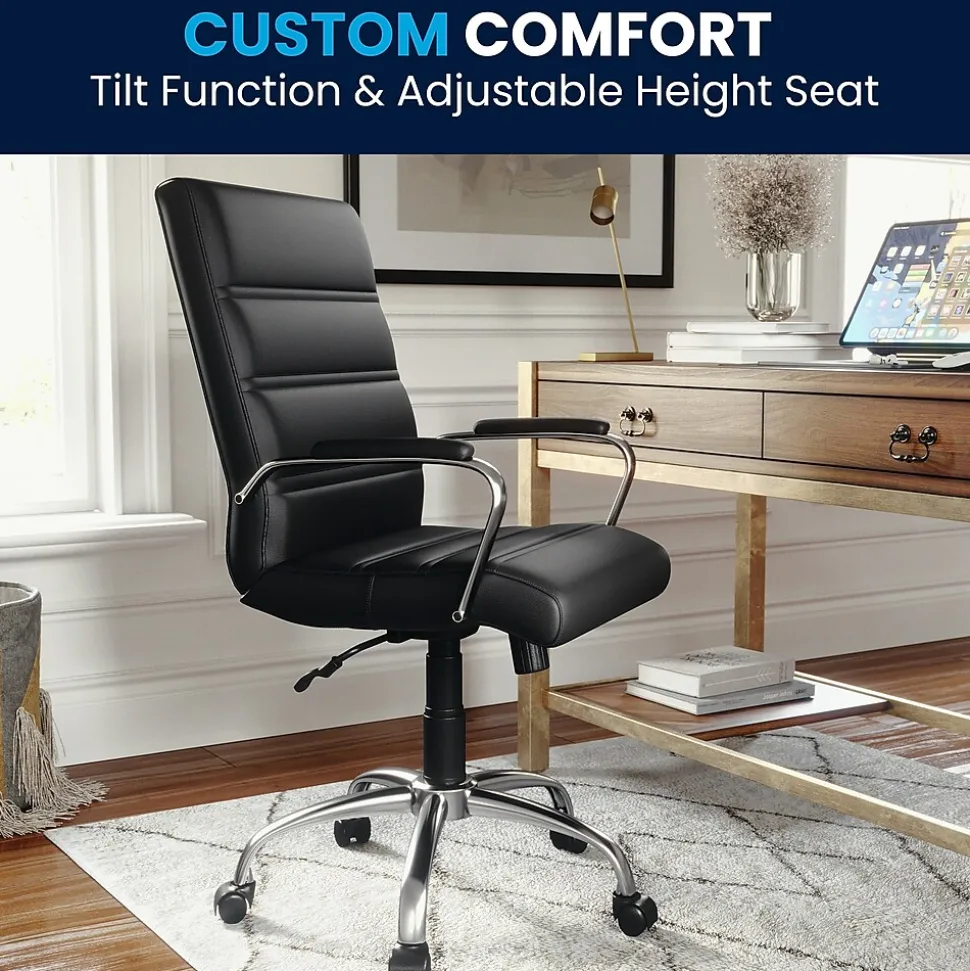 Flash Furniture Whitney Ergonomic LeatherSoft Swivel Mid-Back Executive Office Chair, Black/Chrome (GO2286MBK)