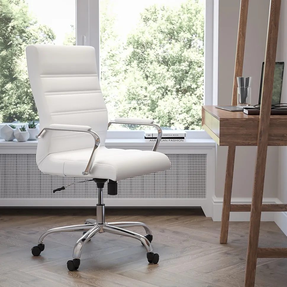 Flash Furniture Whitney Ergonomic LeatherSoft Swivel High Back Executive Office Chair, White/Chrome (GO2286HWH)