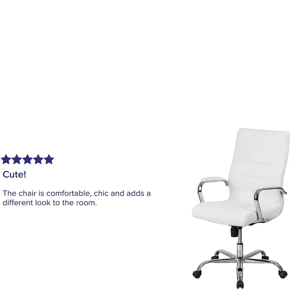 Flash Furniture Whitney Ergonomic LeatherSoft Swivel High Back Executive Office Chair, White/Chrome (GO2286HWH)