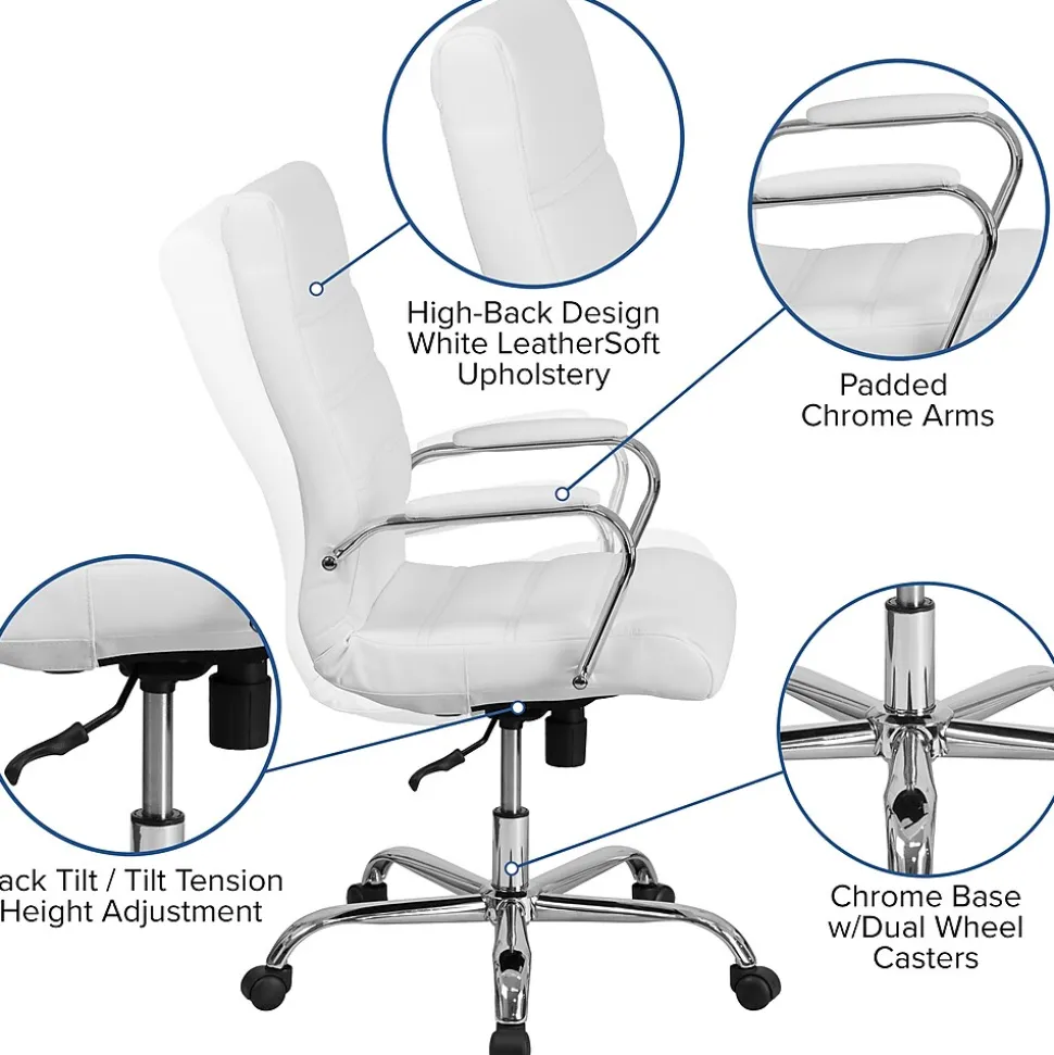 Flash Furniture Whitney Ergonomic LeatherSoft Swivel High Back Executive Office Chair, White/Chrome (GO2286HWH)
