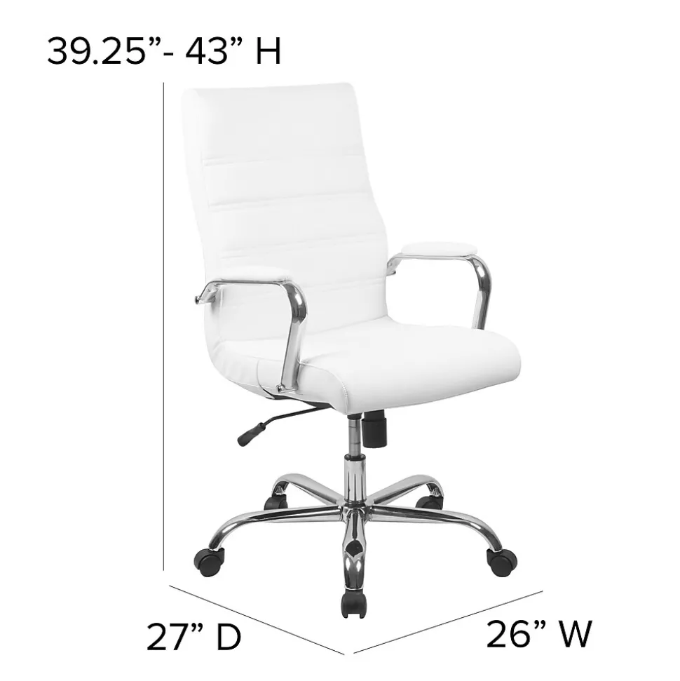 Flash Furniture Whitney Ergonomic LeatherSoft Swivel High Back Executive Office Chair, White/Chrome (GO2286HWH)
