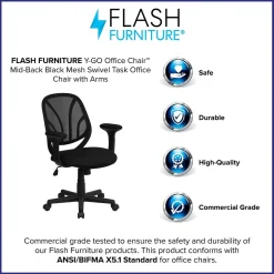 Flash Furniture Y-GO Office Ergonomic Mesh Swivel Mid-Back Task Office Chair, Black (GOWY05A)