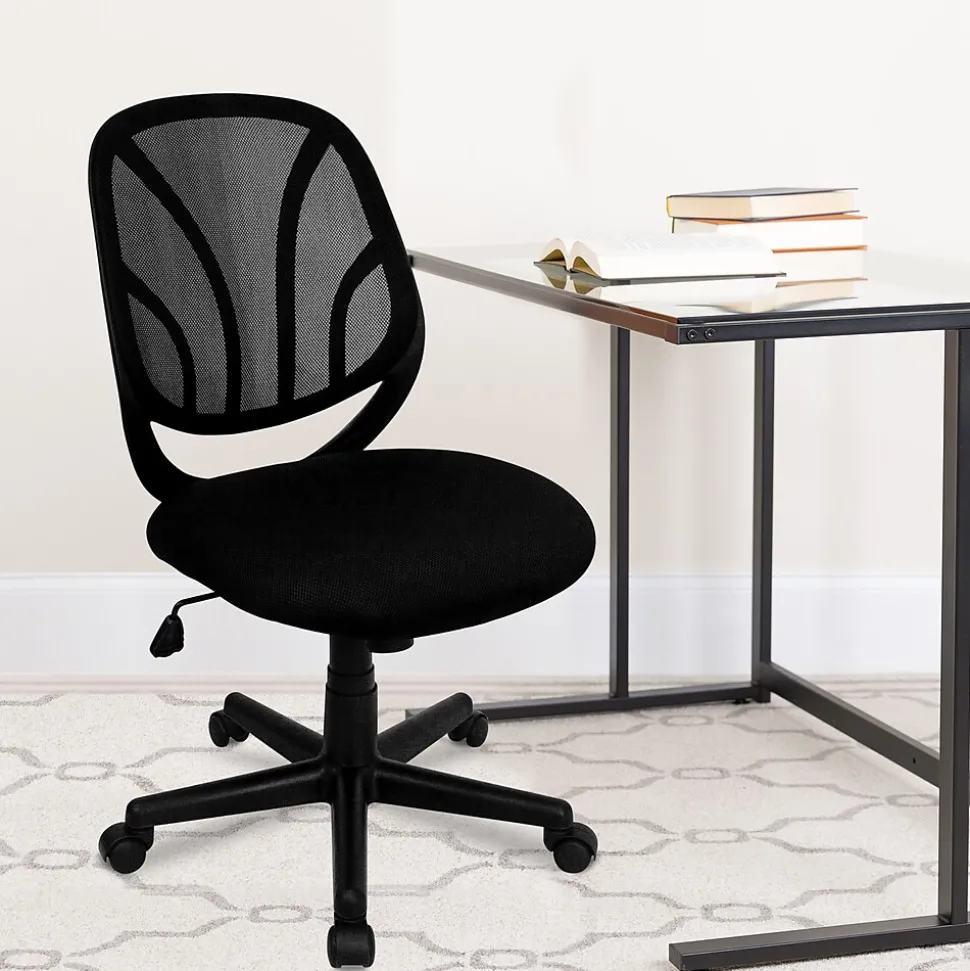 Flash Furniture Y-GO Office Armless Ergonomic Mesh Swivel Mid-Back Task Office Chair, Black (GOWY05)