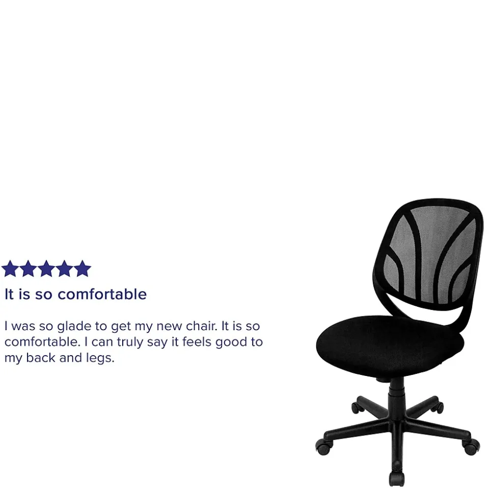 Flash Furniture Y-GO Office Armless Ergonomic Mesh Swivel Mid-Back Task Office Chair, Black (GOWY05)