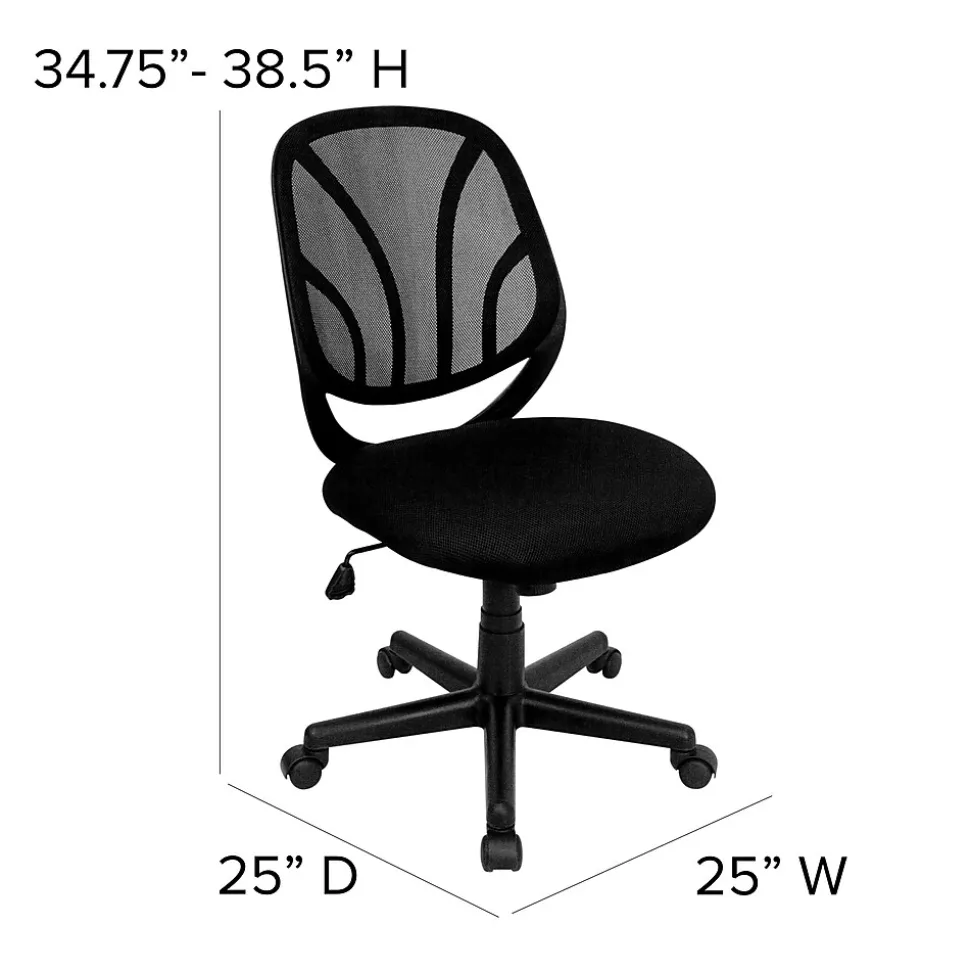 Flash Furniture Y-GO Office Armless Ergonomic Mesh Swivel Mid-Back Task Office Chair, Black (GOWY05)