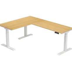 FlexiSpot E7 76"W Electric L-Shaped Adjustable Bamboo Top Standing Desk, White (E7LW557624BAM)