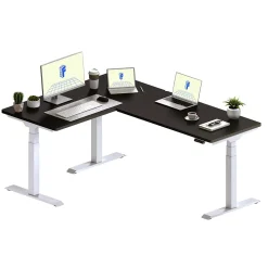 FlexiSpot E7L Series 76"W Electric L-Shaped Adjustable Standing Desk, Black/White (E7LW557624B)