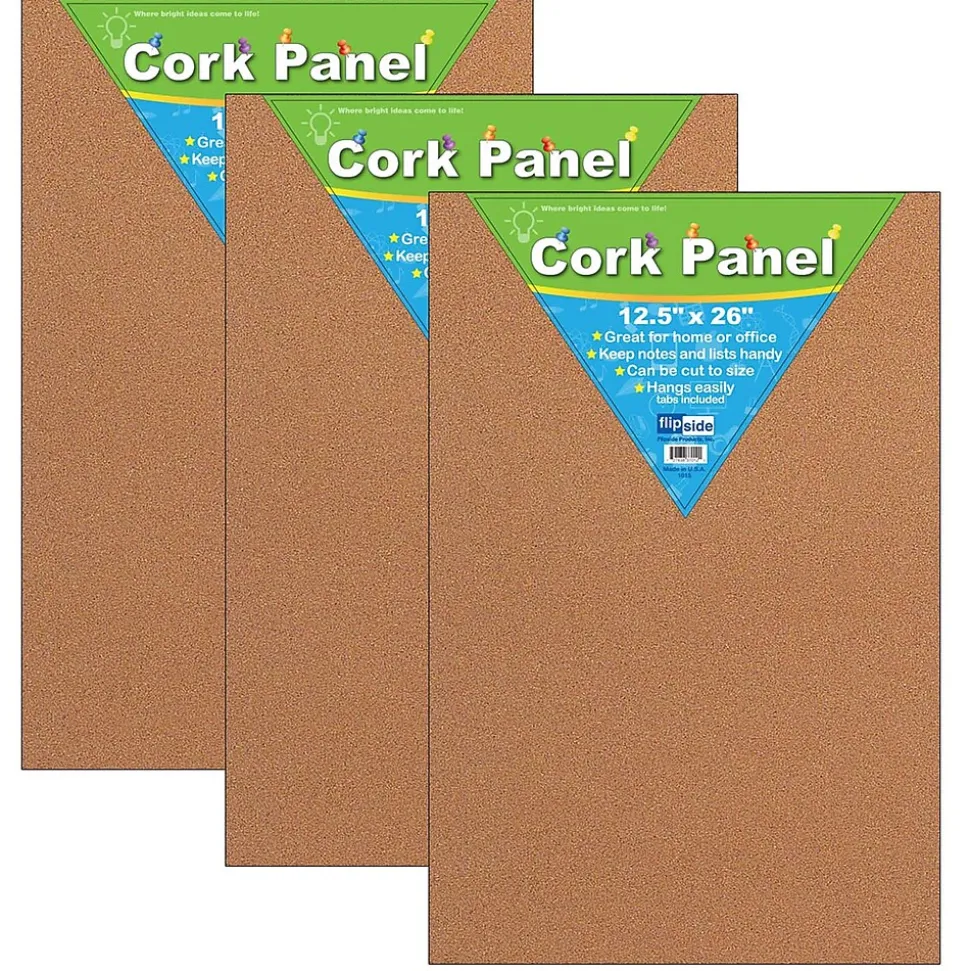 Flipside Products Cork Panel, 12.5" x 26", Pack of 3 (FLP37012-3)
