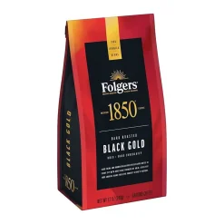 Folgers 1850 Black Gold Caffeinated Ground Coffee, Dark Roast, 12 oz. (SMU60516)