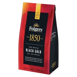 Folgers 1850 Black Gold Caffeinated Ground Coffee, Dark Roast, 12 oz. (SMU60516)