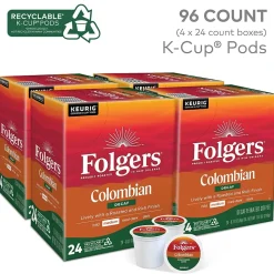 Folgers 100% Colombian Decaf Coffee, Keurig K-Cup Pod, Medium Roast, 96/Carton (5000053359CT)