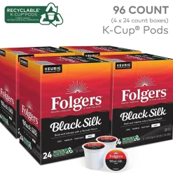 Folgers Black Silk Coffee, Keurig K-Cup Pod, Dark Roast, 96/Carton (6662CT)