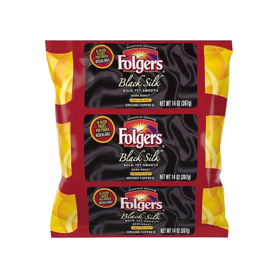 Folgers Black Silk Filter Packs Coffee, Dark Roast, 1.4 oz. Filters, 40 Filters/Carton (SMU00016)