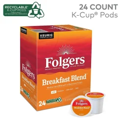 Folgers Breakfast Blend Coffee, Light Roast, 0.24 oz. Keurig® K-Cup® Pods, 24/Box (000370677/6684)