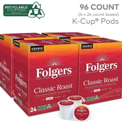Folgers Classic Roast Coffee Keurig® K-Cup® Pods, Medium Roast, 96/Carton (204496)
