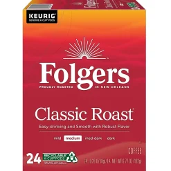 Folgers Classic Roast Coffee Keurig® K-Cup® Pods, Medium Roast, 96/Carton (204496)