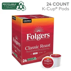 Folgers Classic Roast Coffee, Medium Roast, 0.28 oz. Keurig® K-Cup® Pods, 24/Box (6685)