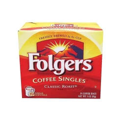 Folgers Coffee Singles Classic Roast Bags, Medium Roast, 19/Box (29764)