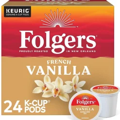 Folgers French Vanilla Coffee, Medium Roast, 0.31 oz. Keurig® K-Cup® Pods, 24/Box (6661)