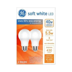 GE 5.5 Watt Soft White LED General-Purpose Bulb, 2/Pack (93131319)