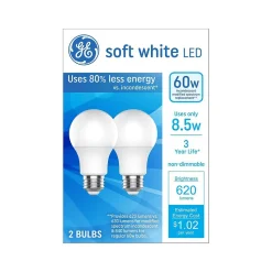 GE Basic 8.5 Watt Soft White LED General-Purpose Bulb, 2/Pack (93131320)